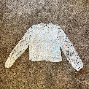 Cropped Lace Top with Crew Neck & Open Back